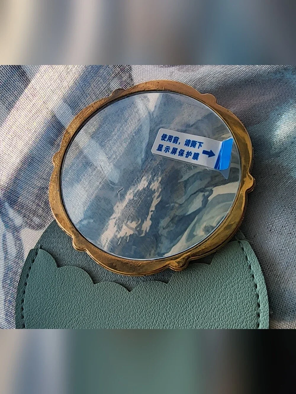 Elegant Gold-Tone Floral Compact Mirror in Blue and Pink